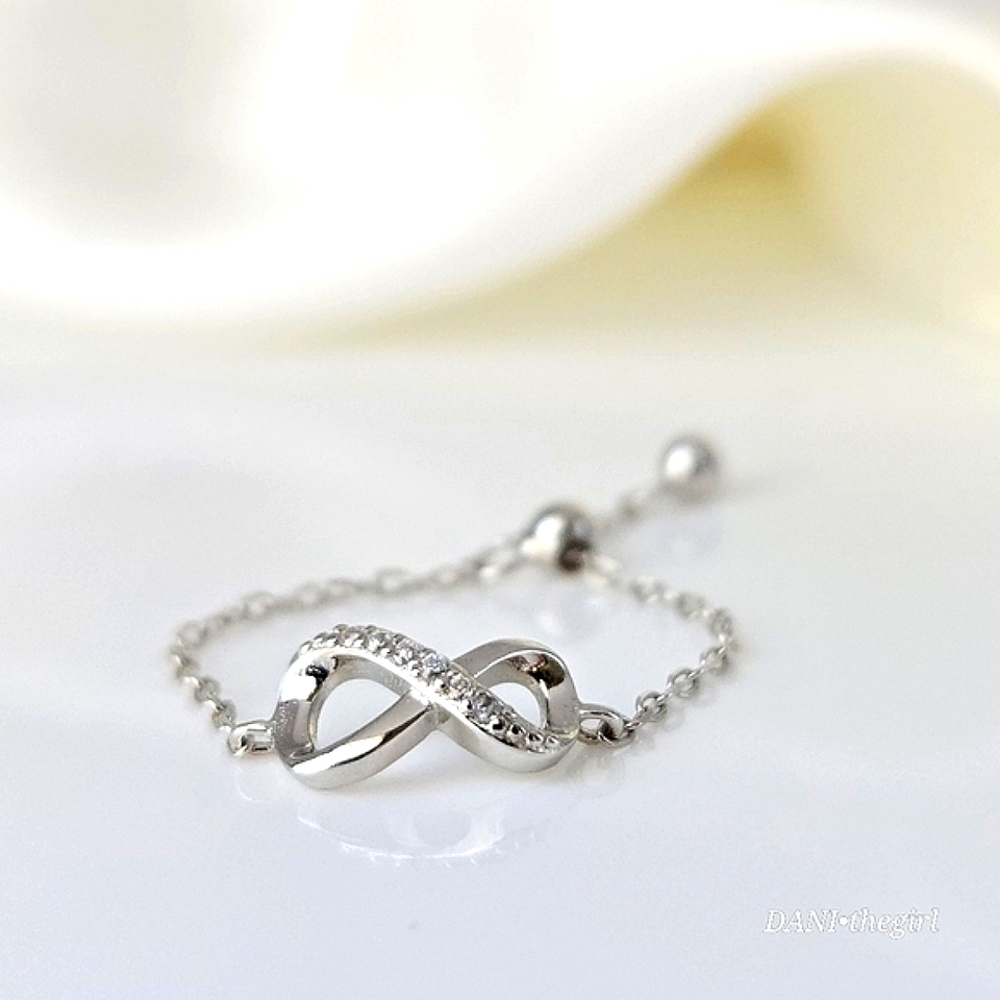 NEW Adjustable Dainty Sterling Silver Diamond Infinity Ring
